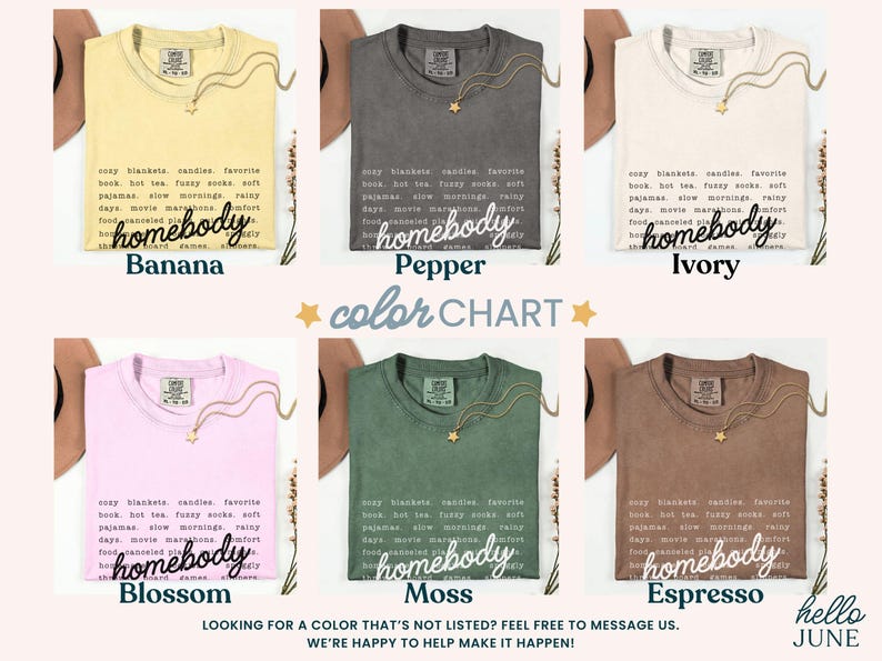 Homebody Tee color chart