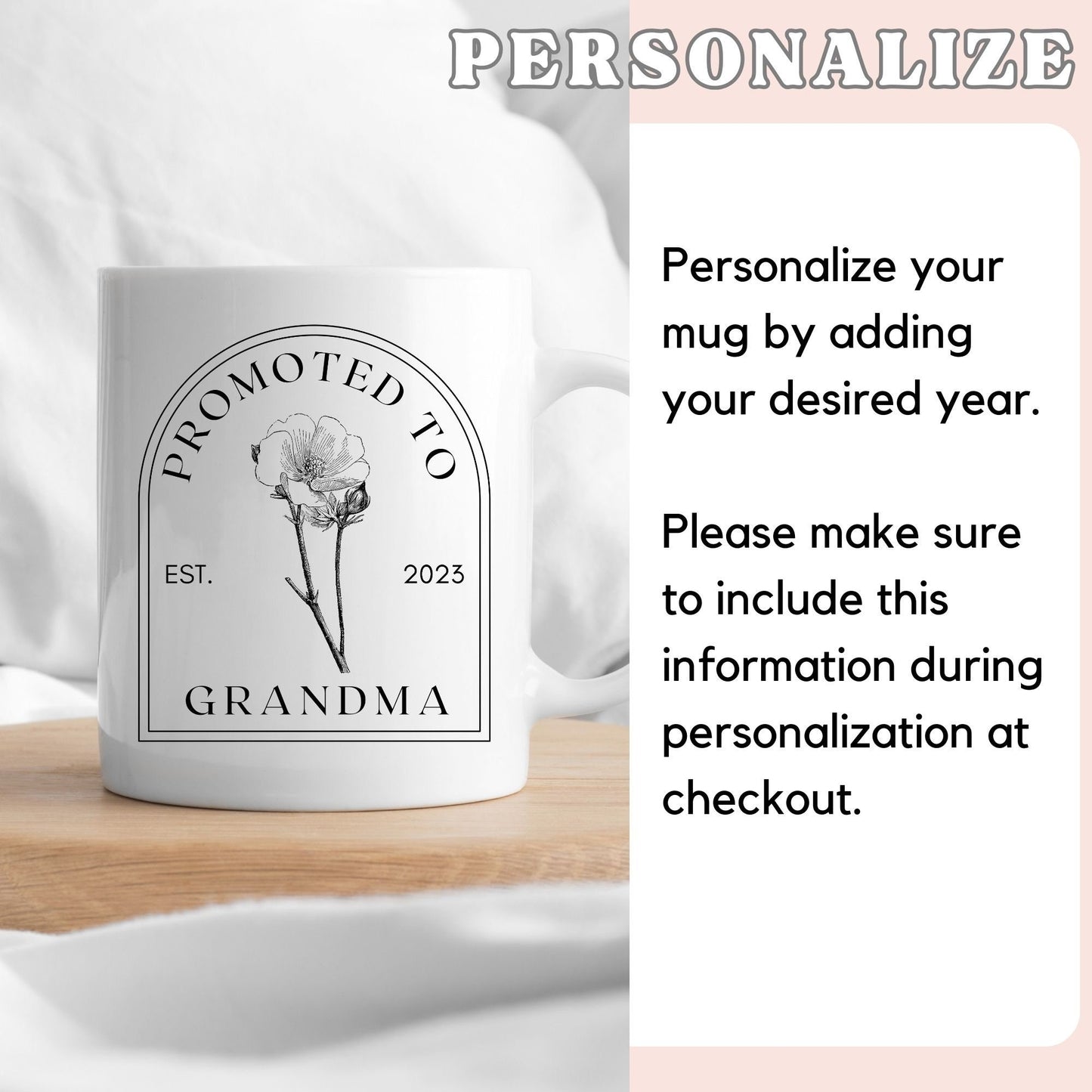 Vintage Floral Coffee Mug, Promoted to Grandma Mug, Pregnancy Announcement, Baby Announcement, Mom to Grandma, Custom New Grandmother Giftg