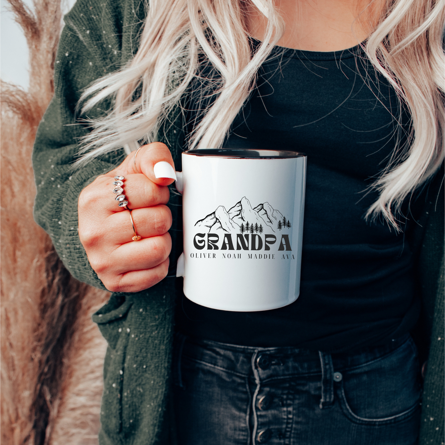 Personalized Grandpa Coffee Mug with Grandchildren Names | 11 oz Ceramic Mug