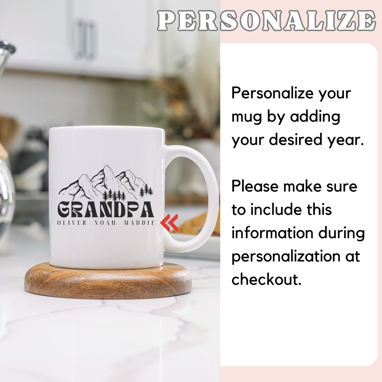 Personalized Grandpa Coffee Mug with Grandchildren Names | 11 oz Ceramic Mug