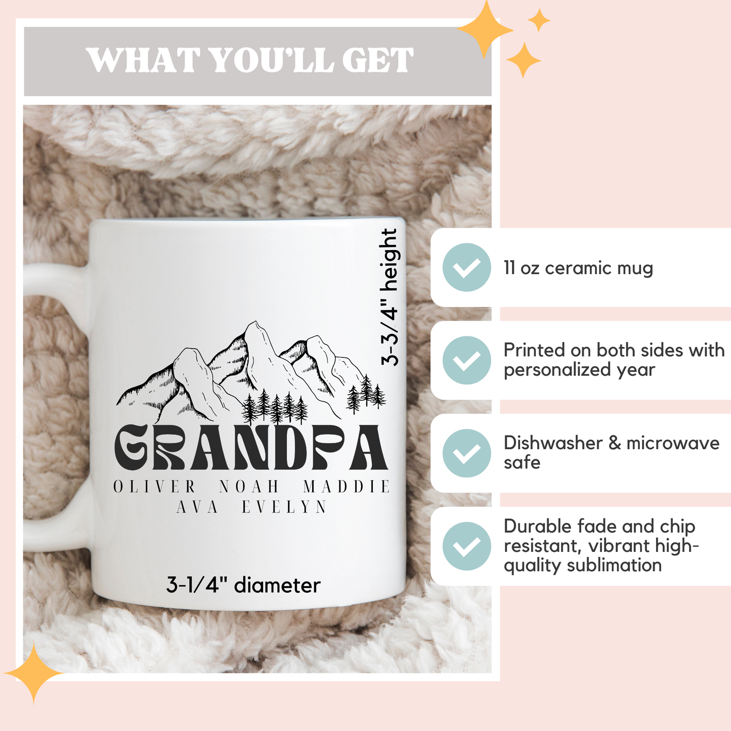 Personalized Grandpa Coffee Mug with Grandchildren Names | 11 oz Ceramic Mug