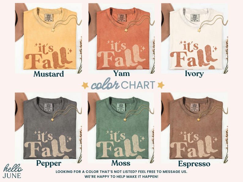 It's Fall Y'all Tee color chart
