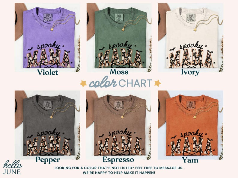 Spooky Mama Tee color chart