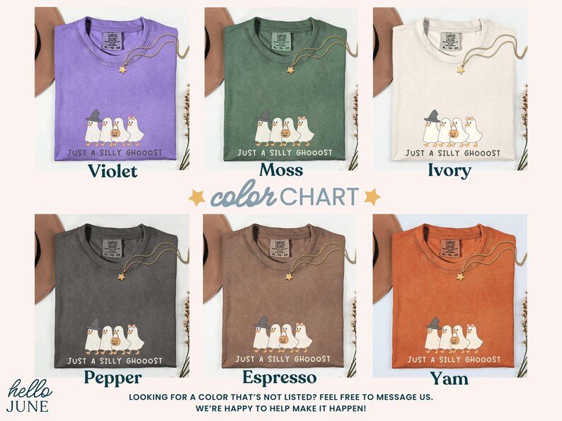 Just a Silly Ghost Tee color chart