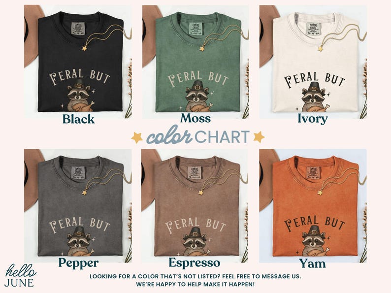 Feral But Thankful Tee color chart