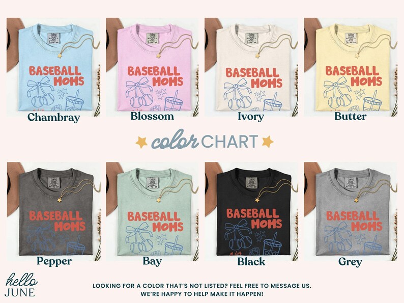 Baseball Moms Club Tee color chart