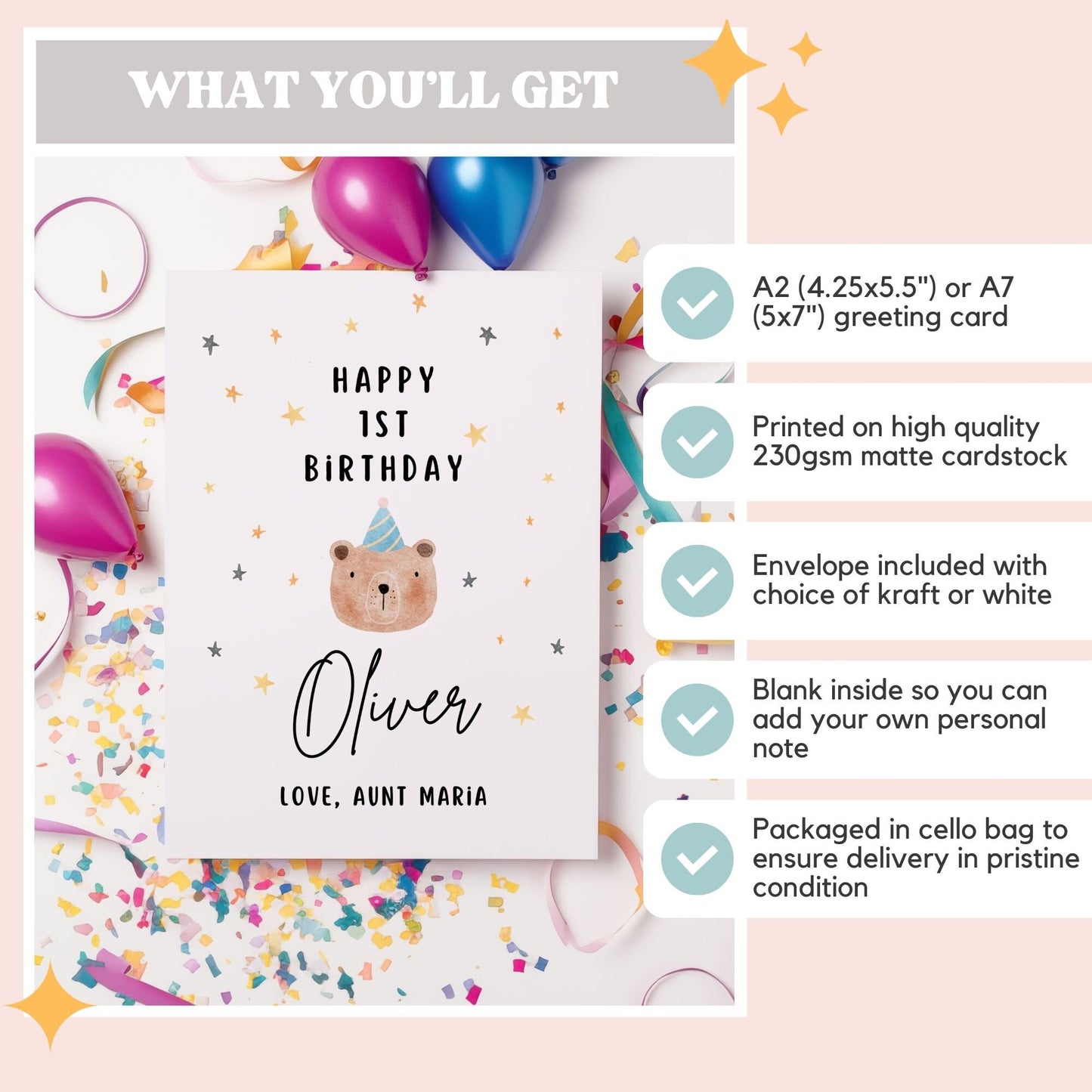 Bear First Birthday Card