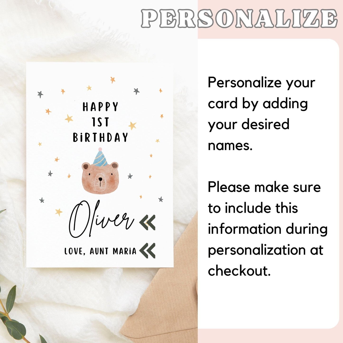 Bear First Birthday Card