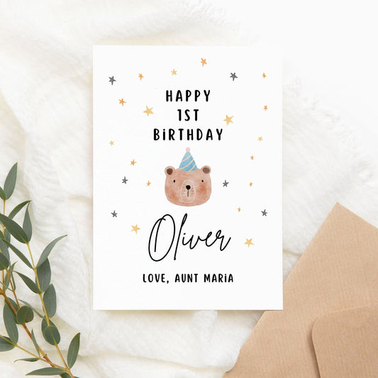 Bear First Birthday Card