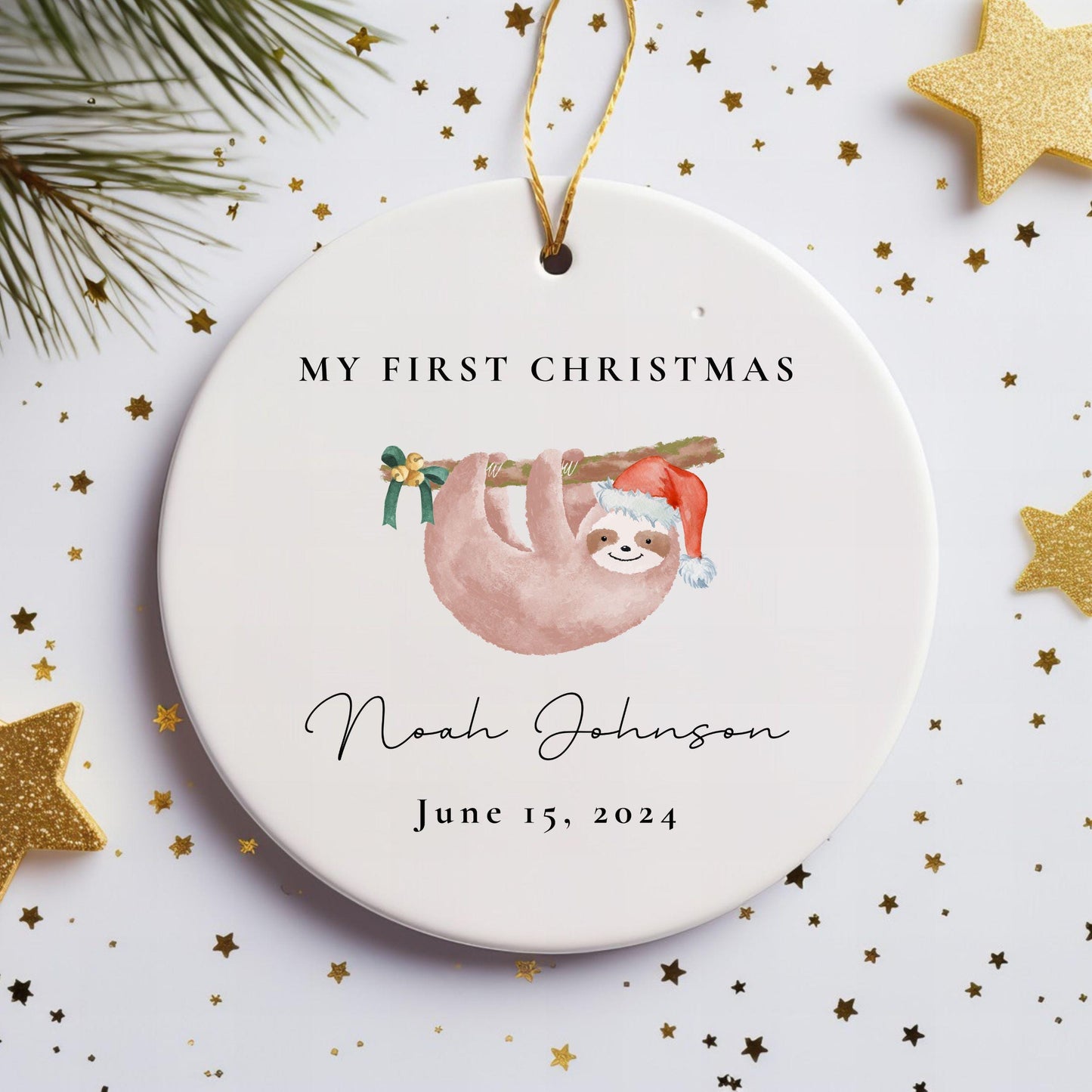 Sloth Baby First Christmas Ornament