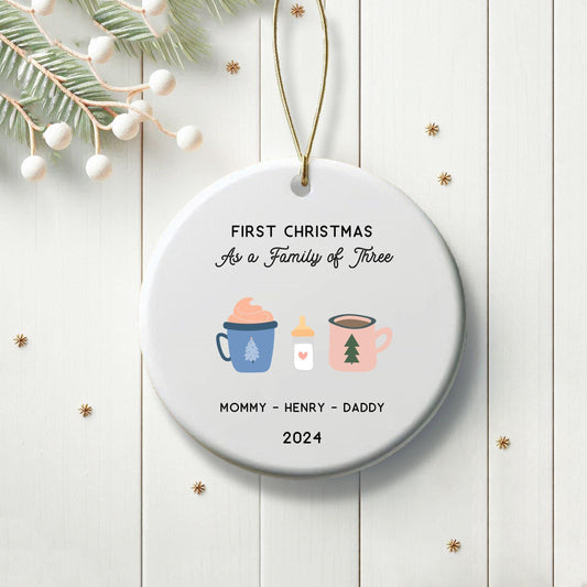 Coffee Family of Three Christmas Ornament